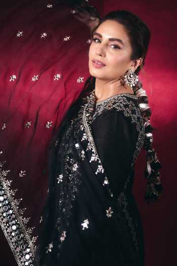 Gopi Vaid Black Tussar, Organza Notched Neck Amiha Embroidered Anarkali Palazzo Set Online at Aza Fashions Gopi Vaid_Black Tussar, Organza Notched Neck Amiha Embroidered Anarkali Palazzo Set _Online_at_Aza_Fashions
