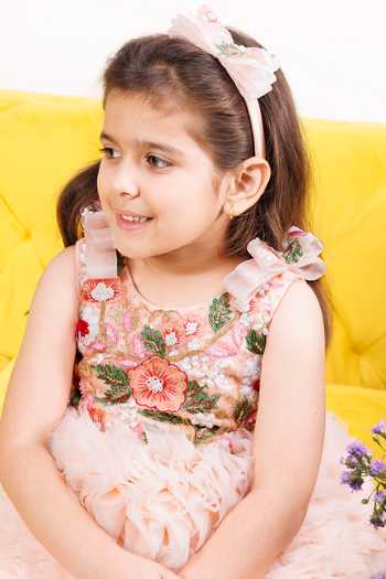 Shop The Lush Affair Peach Cotton, Organza, Net Embroidered Dress Online at Aza Fashions Shop_The Lush Affair_Peach Cotton, Organza, Net Embroidered Dress _Online_at_Aza_Fashions