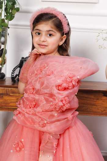 Shop The Lush Affair Pink Cotton, Organza, Net Beads, Pearls, Fabric Flowers Angela Gown And Gloves Online at Aza Fashions Shop_The Lush Affair_Pink Cotton, Organza, Net Beads, Pearls, Fabric Flowers Angela Gown And Gloves _Online_at_Aza_Fashions