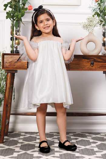 Shop_The Lush Affair_White Satin, Net Dolly Dress _Online_at_Aza_Fashions