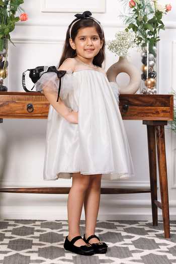 The Lush Affair_White Satin, Net Dolly Dress _at_Aza_Fashions