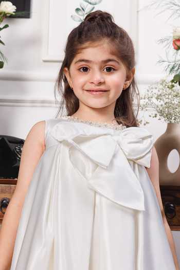 The Lush Affair White Cotton, Satin Emma Bow Detail Dress Online at Aza Fashions The Lush Affair_White Cotton, Satin Emma Bow Detail Dress _Online_at_Aza_Fashions