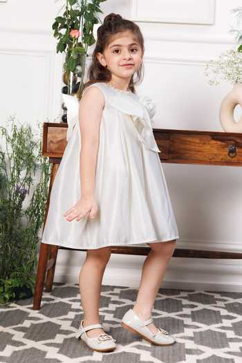 Shop The Lush Affair White Cotton, Satin Emma Bow Detail Dress Online at Aza Fashions Shop_The Lush Affair_White Cotton, Satin Emma Bow Detail Dress _Online_at_Aza_Fashions