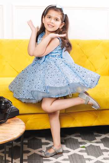The Lush Affair_Blue Cotton, Satin, Tulle Montana Dress _Online_at_Aza_Fashions