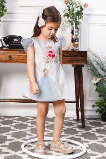 The Lush Affair_White Satin, Cotton, Tulle Cindrella Embroidered Dress _Online_at_Aza_Fashions