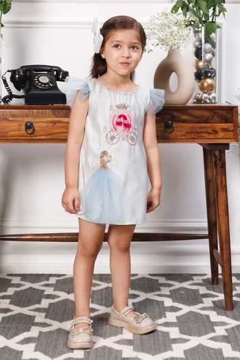 Buy_The Lush Affair_White Satin, Cotton, Tulle Cindrella Embroidered Dress 