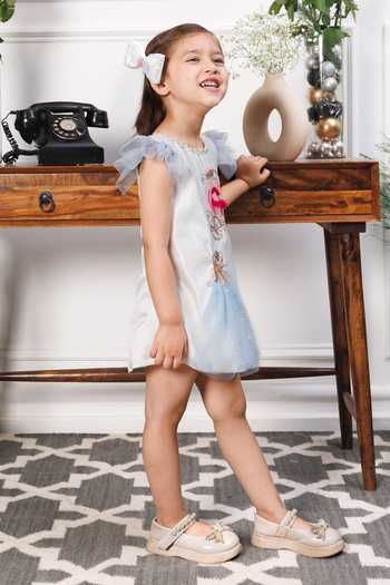 Shop_The Lush Affair_White Satin, Cotton, Tulle Cindrella Embroidered Dress 