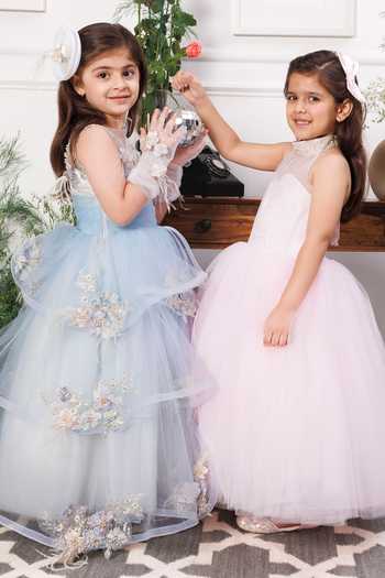 The Lush Affair_White Cotton, Satin, Tulle Aida Embroidered Dress _at_Aza_Fashions