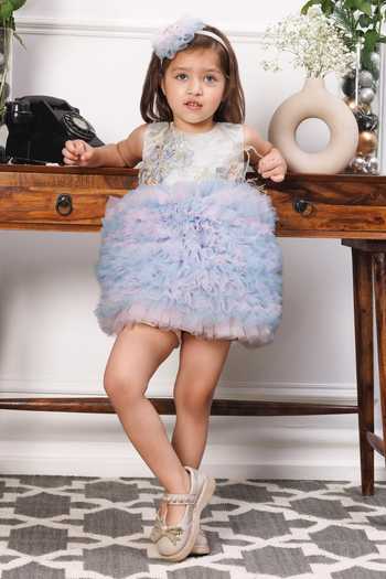 Buy_The Lush Affair_White Cotton, Satin, Tulle Aida Embroidered Dress 