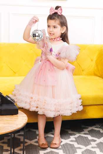 The Lush Affair Pink Cotton, Satin, Tulle Layered Ruffle Dress at Aza Fashions The Lush Affair_Pink Cotton, Satin, Tulle Layered Ruffle Dress _at_Aza_Fashions