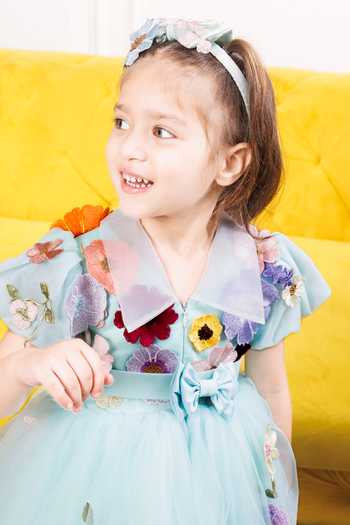 The Lush Affair Blue Cotton, Satin, Tulle Helen Embroidered Dress at Aza Fashions The Lush Affair_Blue Cotton, Satin, Tulle Helen Embroidered Dress _at_Aza_Fashions