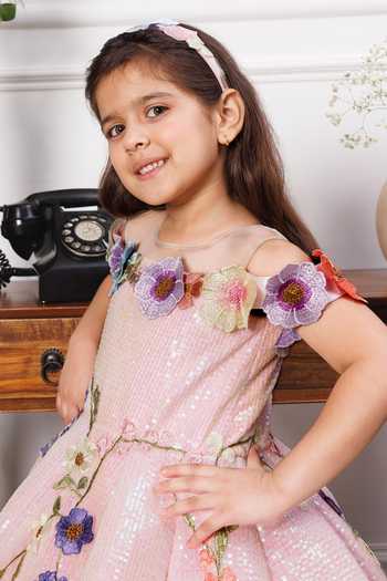 The Lush Affair Pink Cotton, Satin, Tulle Embroidery, Sequins, Applique, Lily Floral Gown Online at Aza Fashions The Lush Affair_Pink Cotton, Satin, Tulle Embroidery, Sequins, Applique, Lily Floral Gown _Online_at_Aza_Fashions