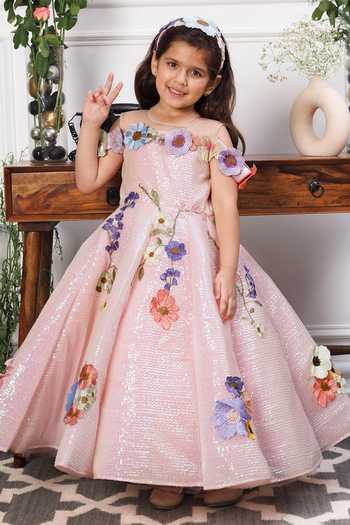 Buy The Lush Affair Pink Cotton, Satin, Tulle Embroidery, Sequins, Applique, Lily Floral Gown Online at Aza Fashions Buy_The Lush Affair_Pink Cotton, Satin, Tulle Embroidery, Sequins, Applique, Lily Floral Gown _Online_at_Aza_Fashions