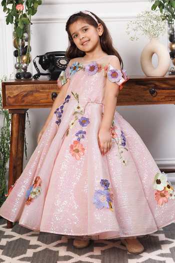 Shop The Lush Affair Pink Cotton, Satin, Tulle Embroidery, Sequins, Applique, Lily Floral Gown Online at Aza Fashions Shop_The Lush Affair_Pink Cotton, Satin, Tulle Embroidery, Sequins, Applique, Lily Floral Gown _Online_at_Aza_Fashions