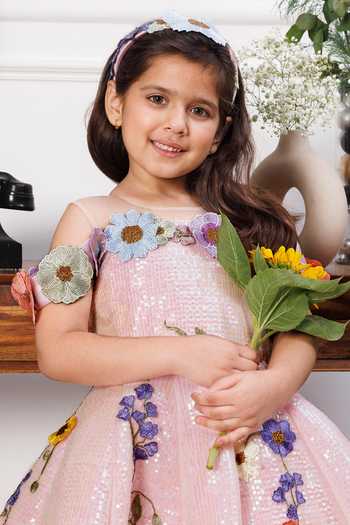 The Lush Affair Pink Cotton, Satin, Tulle Embroidery, Sequins, Applique, Lily Floral Gown at Aza Fashions The Lush Affair_Pink Cotton, Satin, Tulle Embroidery, Sequins, Applique, Lily Floral Gown _at_Aza_Fashions