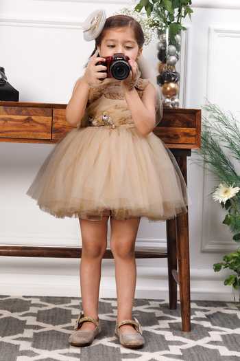 The Lush Affair Beige Cotton, Satin, Tulle Charlotte Dress Online at Aza Fashions The Lush Affair_Beige Cotton, Satin, Tulle Charlotte Dress _Online_at_Aza_Fashions
