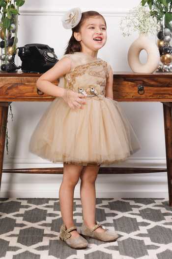 The Lush Affair Beige Cotton, Satin, Tulle Charlotte Dress at Aza Fashions The Lush Affair_Beige Cotton, Satin, Tulle Charlotte Dress _at_Aza_Fashions