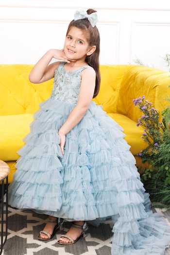 Buy The Lush Affair Blue Cotton, Satin, Tulle Embroidery, Sequins, Beads Sydel Gown And Trail Set Buy_The Lush Affair_Blue Cotton, Satin, Tulle Embroidery, Sequins, Beads Sydel Gown And Trail Set