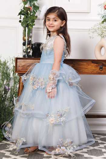The Lush Affair Blue Cotton, Satin, Tulle Embroidery, Beads, Pearls, Daphne Layered Gown at Aza Fashions The Lush Affair_Blue Cotton, Satin, Tulle Embroidery, Beads, Pearls, Daphne Layered Gown _at_Aza_Fashions