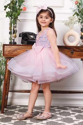 The Lush Affair Pink Cotton, Satin, Tulle Stephanie Sequined Dress at Aza Fashions The Lush Affair_Pink Cotton, Satin, Tulle Stephanie Sequined Dress _at_Aza_Fashions