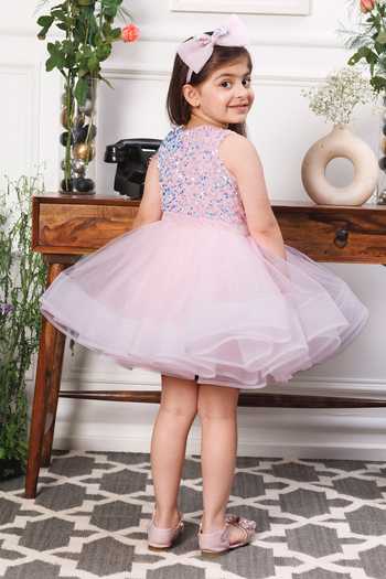 Buy The Lush Affair Pink Cotton, Satin, Tulle Stephanie Sequined Dress Buy_The Lush Affair_Pink Cotton, Satin, Tulle Stephanie Sequined Dress