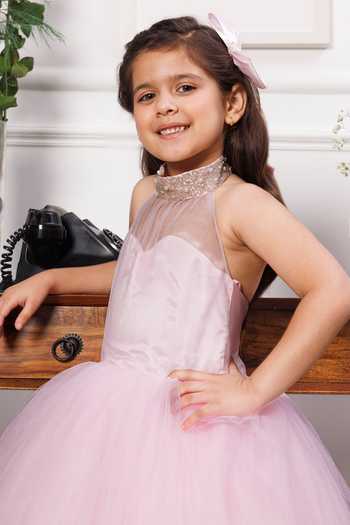 The Lush Affair Pink Cotton, Satin, Tulle Beads, Pearls, Bows Pauline Embellished Gown Online at Aza Fashions The Lush Affair_Pink Cotton, Satin, Tulle Beads, Pearls, Bows Pauline Embellished Gown _Online_at_Aza_Fashions