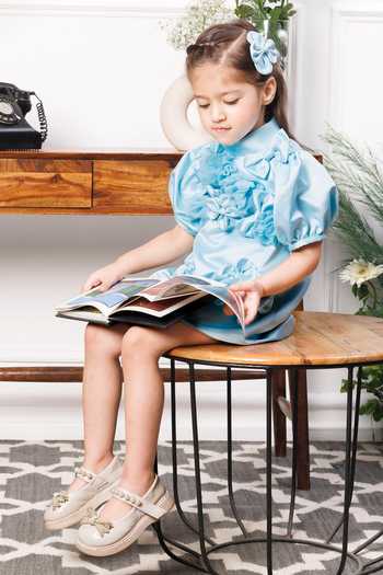 Shop The Lush Affair Blue Silk Satin Mulan Floral Applique Dress Shop_The Lush Affair_Blue Silk Satin Mulan Floral Applique Dress