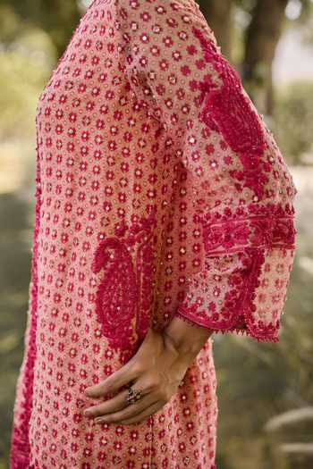 Buy_Ridhi Mehra_Pink Organza, Silk, Net Round Neck, Yes Mirabelle Print Kurta Salwar Set _Online_at_Aza_Fashions