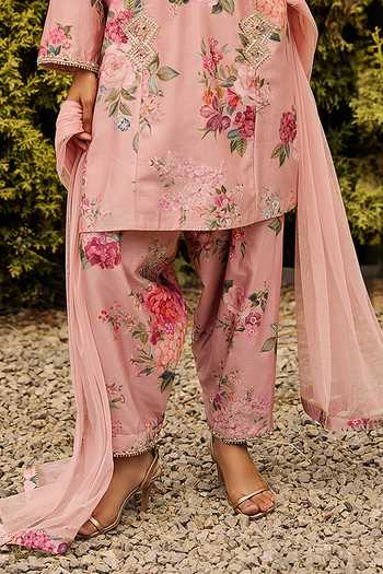 Buy Ridhi Mehra Pink Chanderi, Net Round Neck Nora Print Kurta Set Online at Aza Fashions Buy_Ridhi Mehra_Pink Chanderi, Net Round Neck Nora Print Kurta Set _Online_at_Aza_Fashions