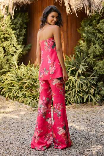 Ridhi Mehra Bloom Print Raw Silk Tube Jacket & Pant Set 