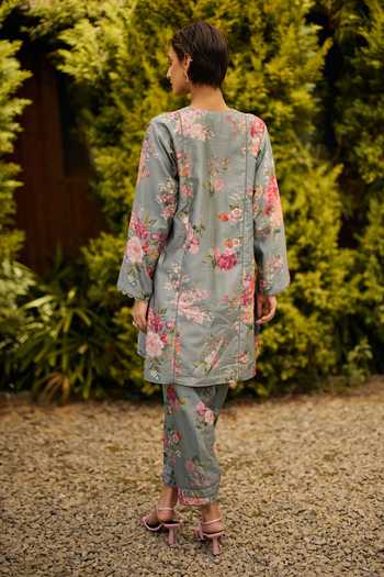 Ridhi Mehra Powder Blue Floral Print Kurta & Pant Set 