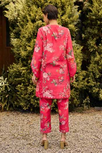 Ridhi Mehra Floral Print Chanderi Kurta & Pant Set 