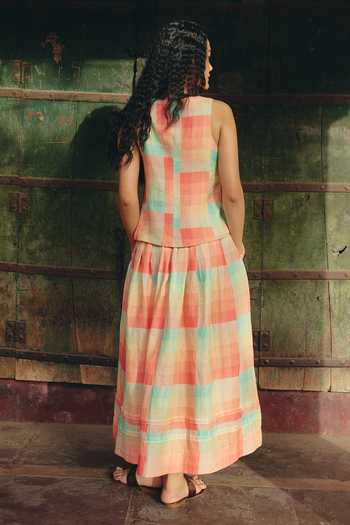 Shop Nirvanaa Azul Checkered Print Vest 
