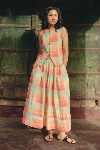 Shop Nirvanaa Azul Checkered Print Vest 