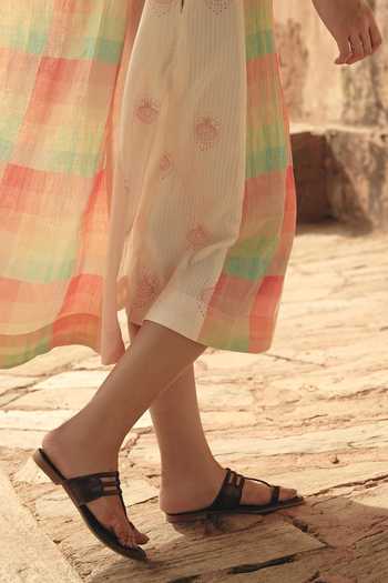 Shop Nirvanaa_Peach Linen Halter Neck Aira Panelled Dress _Online_at_Aza_Fashions