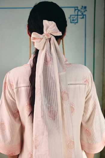 Shop Nirvanaa_Ivory Cotton, Chanderi Collared Neck Ira Block Print Dress _Online_at_Aza_Fashions