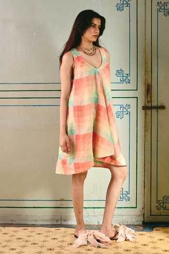 Shop Nirvanaa Flora Checkered Pattern Short Dress 
