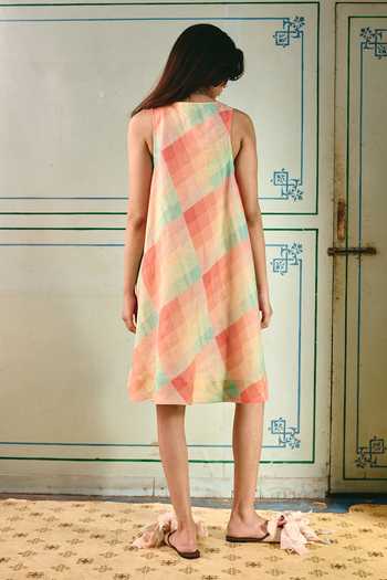 Shop Nirvanaa Flora Checkered Pattern Short Dress 