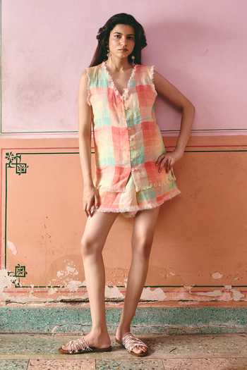 Shop Nirvanaa Mysa Fringe Vest & Shorts Set 