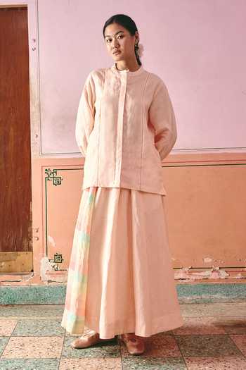 Shop Nirvanaa Nina Collared Shirt & Skirt Set 