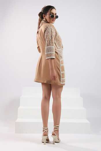 Buy ASHNA VASWANI Brown Crepe Shawl Neck Pearl Embellished Dress Online at Aza Fashions Buy_ASHNA VASWANI_Brown Crepe Shawl Neck Pearl Embellished Dress _Online_at_Aza_Fashions