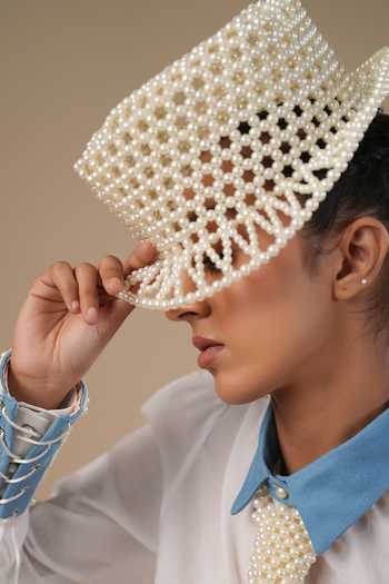 Shop ASHNA VASWANI White Pearl Work Hat Online at Aza Fashions Shop_ASHNA VASWANI_White Pearl Work Hat _Online_at_Aza_Fashions