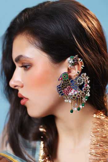 Krutiarts Priyadarshini Sparrow Embroidered Earcuffs