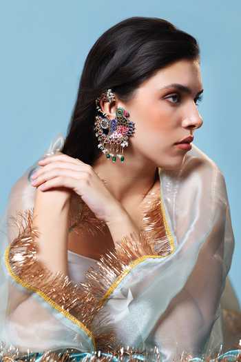 Krutiarts_Multi Color Priyadarshini Sparrow Embroidered Earcuffs _Online_at_Aza_Fashions