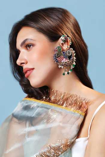 Shop_Krutiarts_Multi Color Priyadarshini Sparrow Embroidered Earcuffs _Online_at_Aza_Fashions