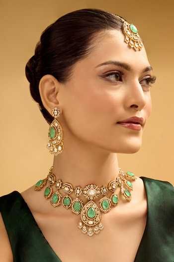 Nazaakat By Samara Singh Aqua Stone Embellished Necklace Set 