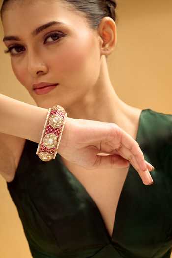 Nazaakat By Samara Singh_Red Rhinestones Ruby And Gold Embellished Bangle _at_Aza_Fashions