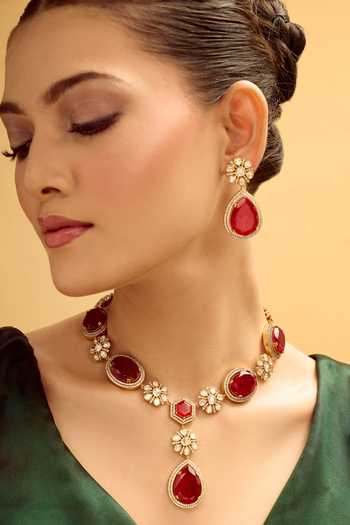 Buy Nazaakat By Samara Singh Red Stones Brass Necklace And Earring Set Buy_Nazaakat By Samara Singh_Red Stones Brass Necklace And Earring Set