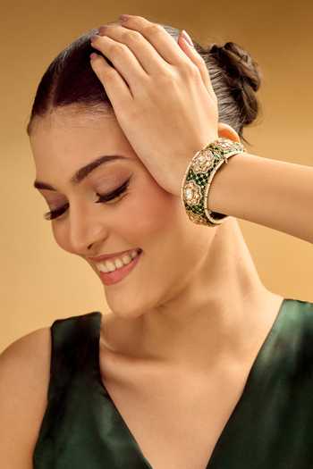 Nazaakat By Samara Singh_Green Rhinestones And Gold Embellished Bangle _at_Aza_Fashions