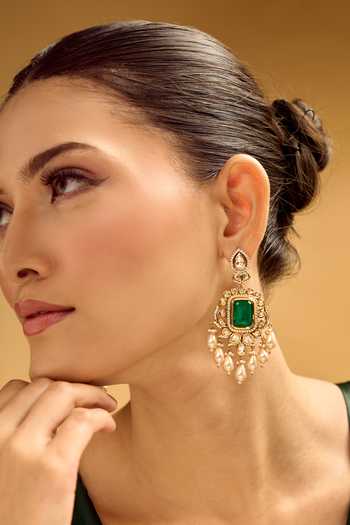 Buy Nazaakat By Samara Singh Green Stones, Pearls Emerald And Gold Dangler Earrings Online at Aza Fashions Buy_Nazaakat By Samara Singh_Green Stones, Pearls Emerald And Gold Dangler Earrings _Online_at_Aza_Fashions